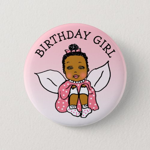 Coral African_American Fairy Birthday Girl Button