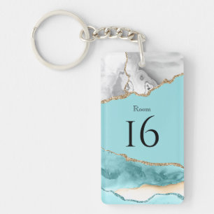 Coral agate geode hotel resort lodge bnb DIY gold Keychain