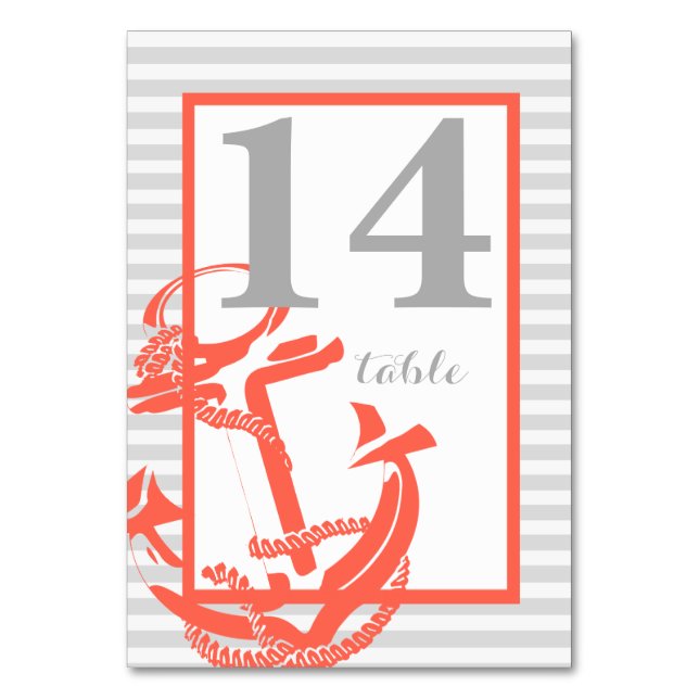 Coral Anchor Table Number Card (Front)