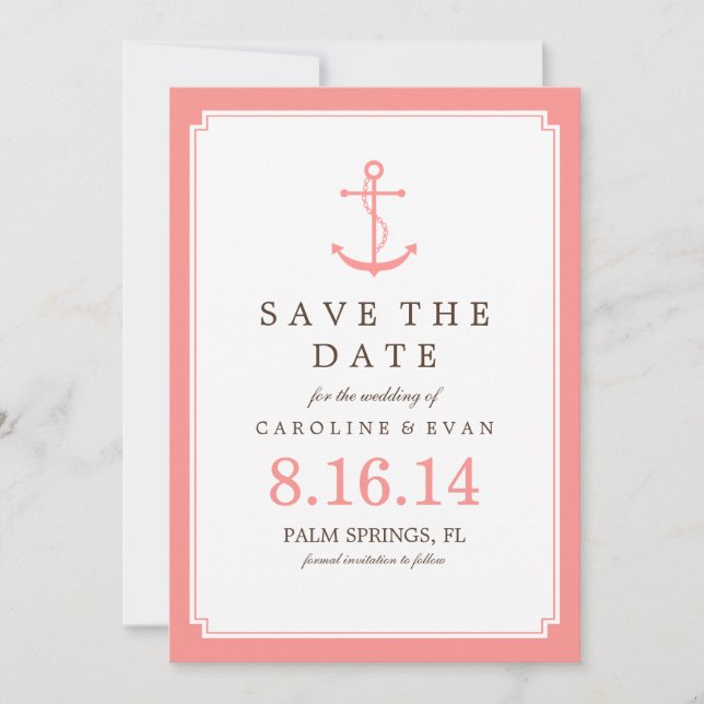 Coral Anchor Wedding Save the Date (Front)