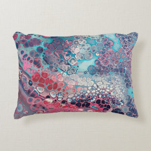 Coral and Aqua Acrylic Pour Colorful Abstract Accent Pillow