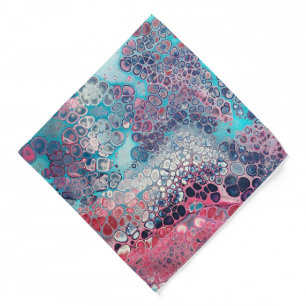 Coral and Aqua Acrylic Pour Colorful Abstract Bandana
