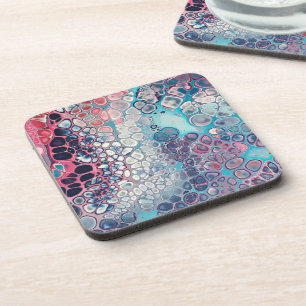 Coral and Aqua Acrylic Pour Colorful Abstract Beverage Coaster