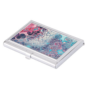 Coral and Aqua Acrylic Pour Colorful Abstract Business Card Case