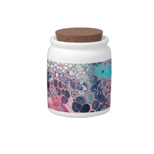 Coral and Aqua Acrylic Pour Colorful Abstract Candy Jar