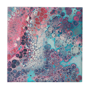 Coral and Aqua Acrylic Pour Colorful Abstract Ceramic Tile