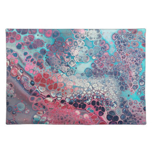 Coral and Aqua Acrylic Pour Colorful Abstract Cloth Placemat