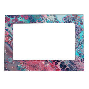 Coral and Aqua Acrylic Pour Colorful Abstract Magnetic Frame