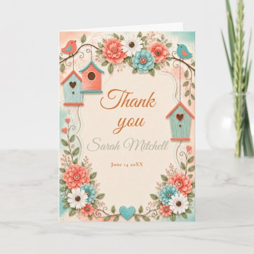 Coral and Aqua Birthday Party Thank You Card