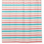 Coral And Aqua Blue Stripes Pattern Shower Curtain at Zazzle