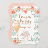 Coral and Aqua Brunch and Bubbly Bridal Shower Invitation (Front/Back)