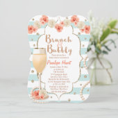 Coral and Aqua Brunch and Bubbly Bridal Shower Invitation (Standing Front)