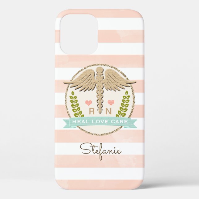 Coral and Aqua Caduceus Nurse Case-Mate iPhone Case (Back)