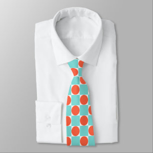 Coral and Aqua Circle Checkerboard Neck Tie