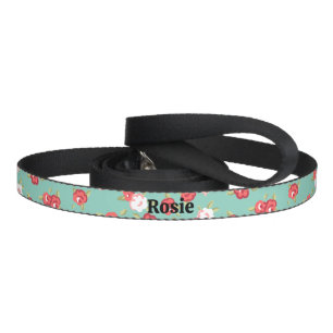 Coral and Aqua Dainty Floral Print Custom Name Pet Leash