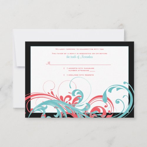 Coral and Aqua Floral Wedding Reply Card Custom Announcement