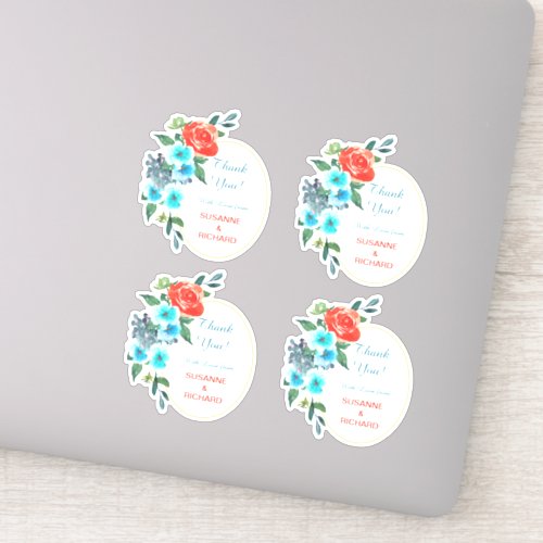 Coral and Aqua Floral Wedding Thank You Contour Sticker