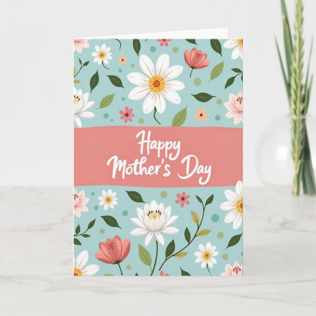Coral And Aqua Happy Mothers Day Card (Front)