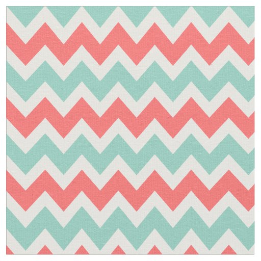Coral and Aqua Modern Chevron Fabric