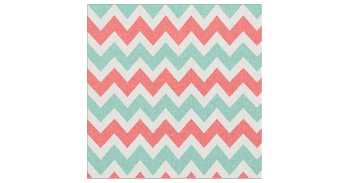 Coral and Aqua Modern Chevron Fabric | Zazzle