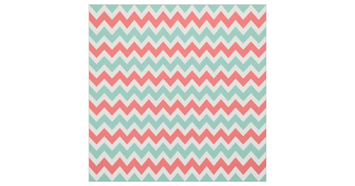 Coral and Aqua Modern Chevron Fabric | Zazzle