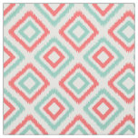 Coral and Aqua Modern Ikat pattern Fabric