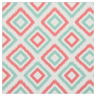 Coral and Aqua Modern Ikat pattern Fabric