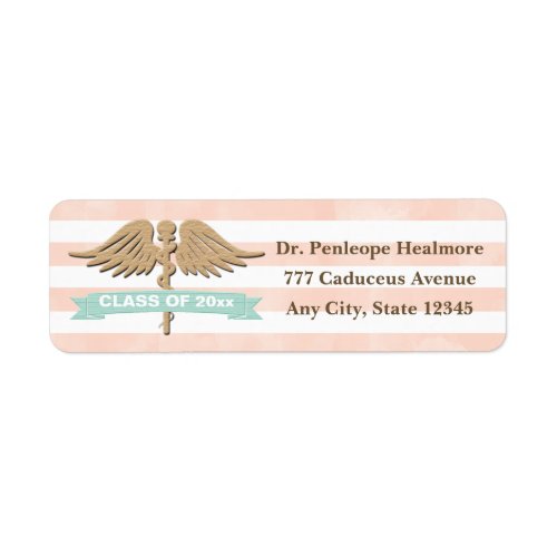 CORAL AND AQUA SINGLE SNAKE CADUCEUS GRADUATION LABEL