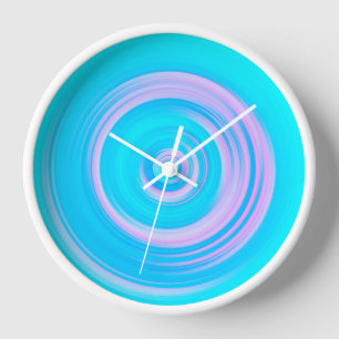 Coral and Aqua Spiral Abstract Contemporary Clock
