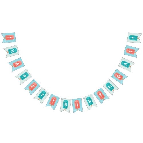 Coral and Aqua Summer Popsicle Happy Birthday Bunting Flags