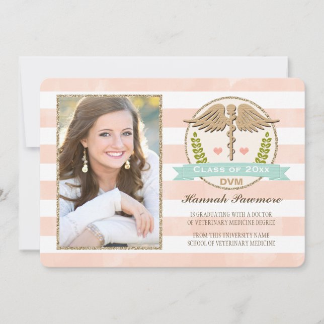 Coral and Aqua Vet School Graduation Announcements (Front)