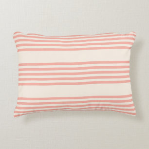 Coral and beige five stripe pattern accent pillow