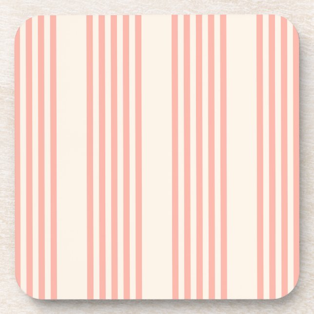 Coral and beige five stripe pattern beverage coaster (Front)