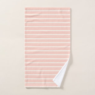 Coral and beige five stripe pattern hand towel