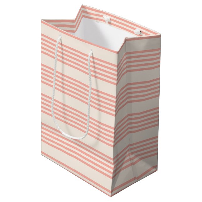 Coral and beige five stripe pattern medium gift bag (Front Angled)