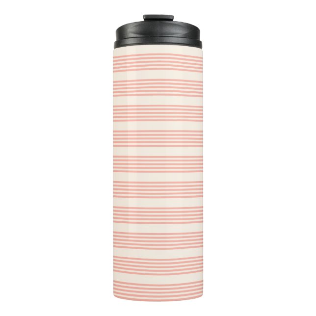 Coral and beige five stripe pattern thermal tumbler (Front)