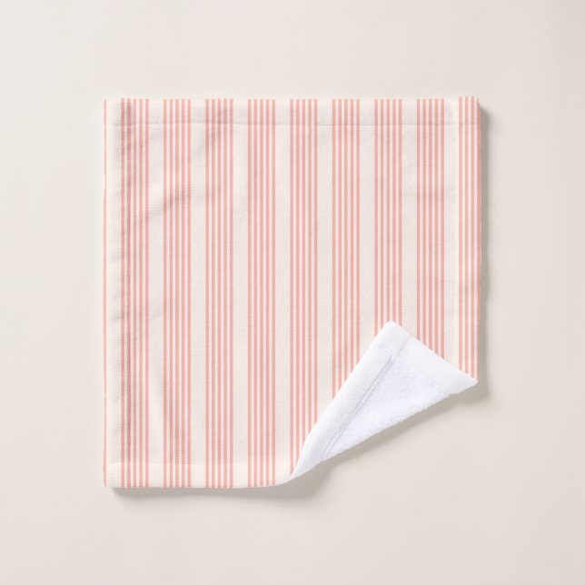 Coral and beige five stripe pattern wash cloth (Wash Cloth)