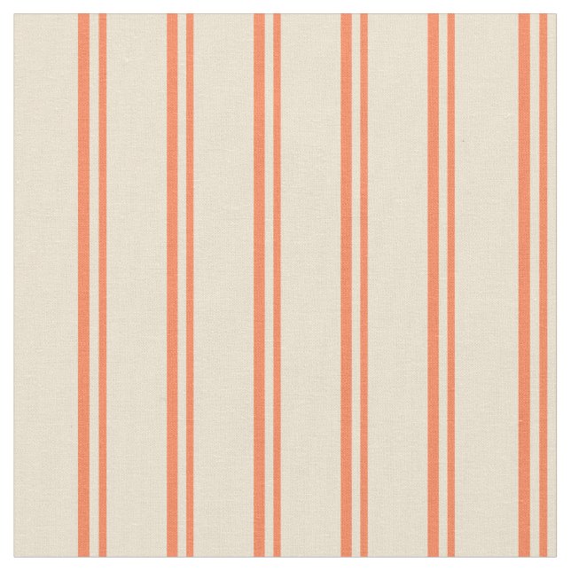Coral and Beige Lines Pattern Fabric (Close Up)