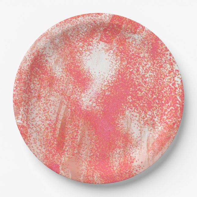 Coral and Beige Splatter   Paper Plates (Front)