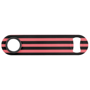 Coral and black candy stripes bar key