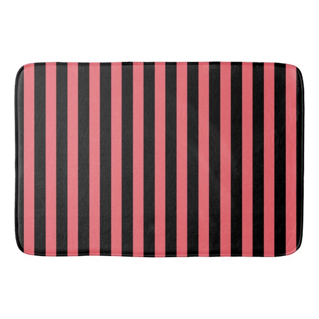 Coral and black candy stripes bath mat (Front)