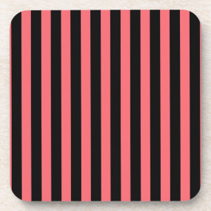 Coral and black candy stripes beverage coaster