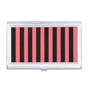 Coral and black candy stripes business card case