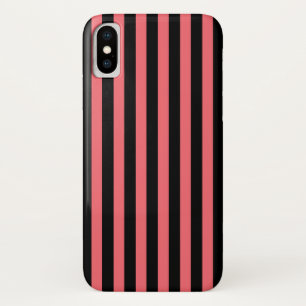Coral and black candy stripes iPhone x case