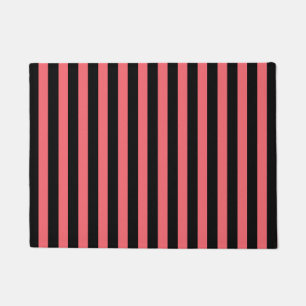 Coral and black candy stripes doormat