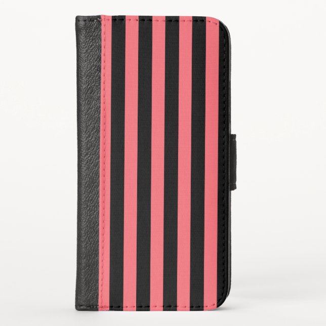 Coral and black candy stripes iPhone wallet case (Front)