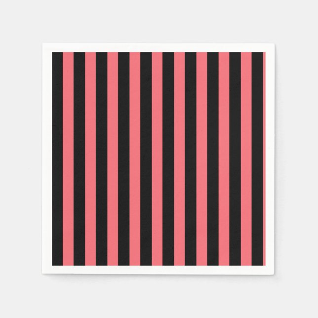 Coral and black candy stripes napkins (Front)