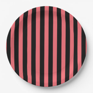 Coral and black candy stripes paper plates