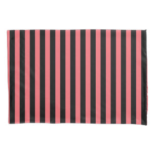 Coral and black candy stripes pillow case