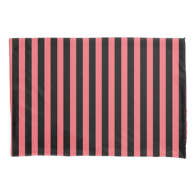 Coral and black candy stripes pillow case (Front)